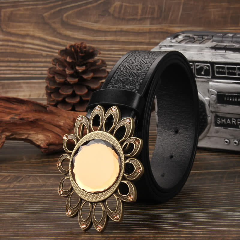 Cintura in pelle con fibbia a girasole Crystal Burst