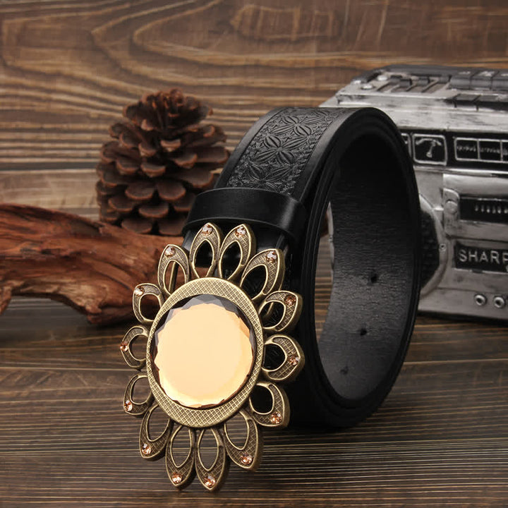 Cintura in pelle con fibbia a girasole Crystal Burst