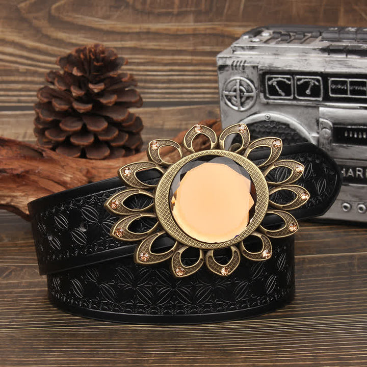 Cintura in pelle con fibbia a girasole Crystal Burst