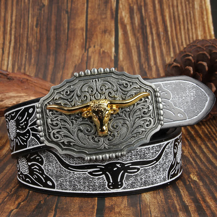Cintura in pelle colorata con testa di toro Longhorn in oro Weathern - Bianco - 42 - image 10