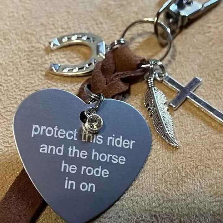 Portachiavi in pelle con ciondolo a forma di croce a forma di ferro di cavallo in metallo a forma di cuore - LUI - image 3