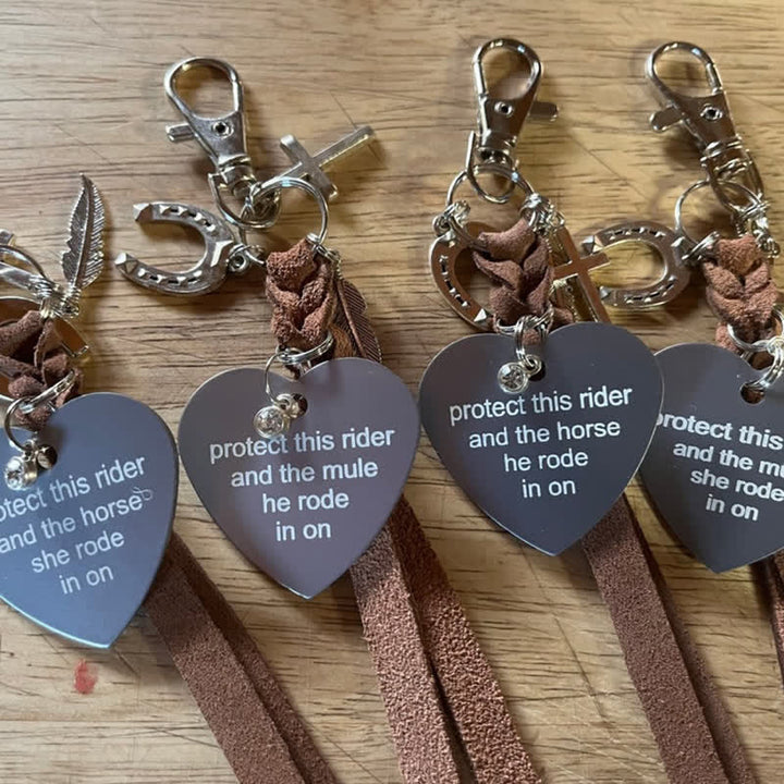 Portachiavi in pelle con ciondolo a forma di croce a forma di ferro di cavallo in metallo a forma di cuore - image 1