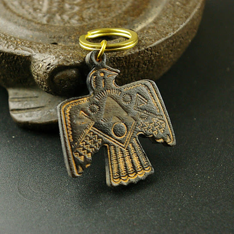 Portachiavi in pelle di rame con santo patrono indiano Thunderbird - Nero - image 2