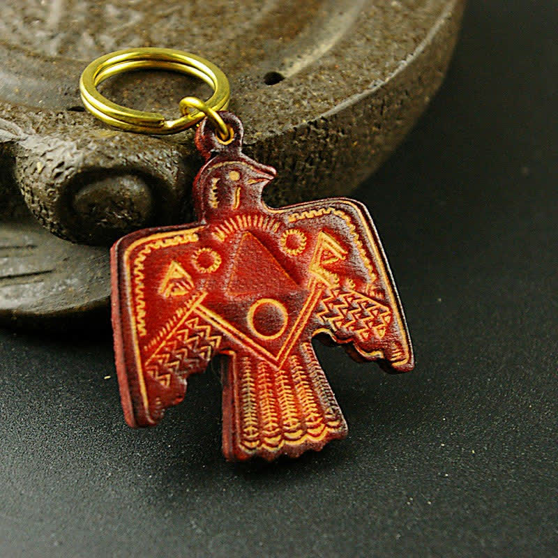 Portachiavi in pelle di rame con santo patrono indiano Thunderbird - Rosso - image 3