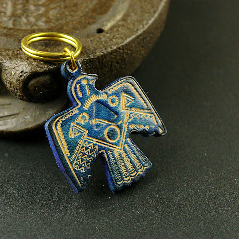 Portachiavi in pelle di rame con santo patrono indiano Thunderbird - Blu - image 6