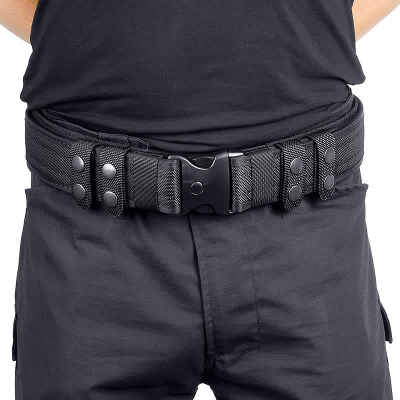 Cintura tattica in pelle Oxford con sgancio rapido nera da uomo