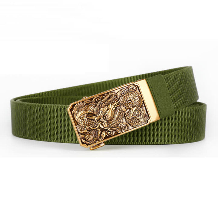 Cintura da uomo in nylon con fibbia automatica a forma di drago dorato - Verde - 42 - image 6