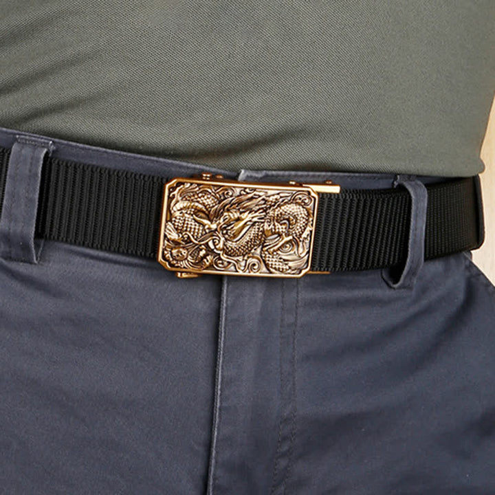 Cintura da uomo in nylon con fibbia automatica a forma di drago dorato