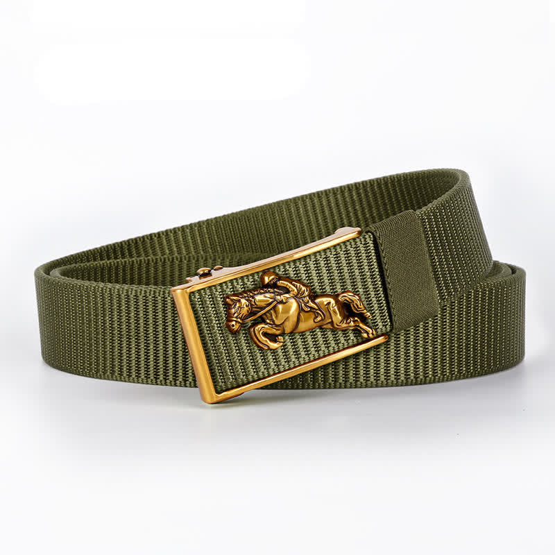Cintura in nylon con fibbia automatica per equitazione casual da uomo - Verde militare / Oro - 42 - image 10