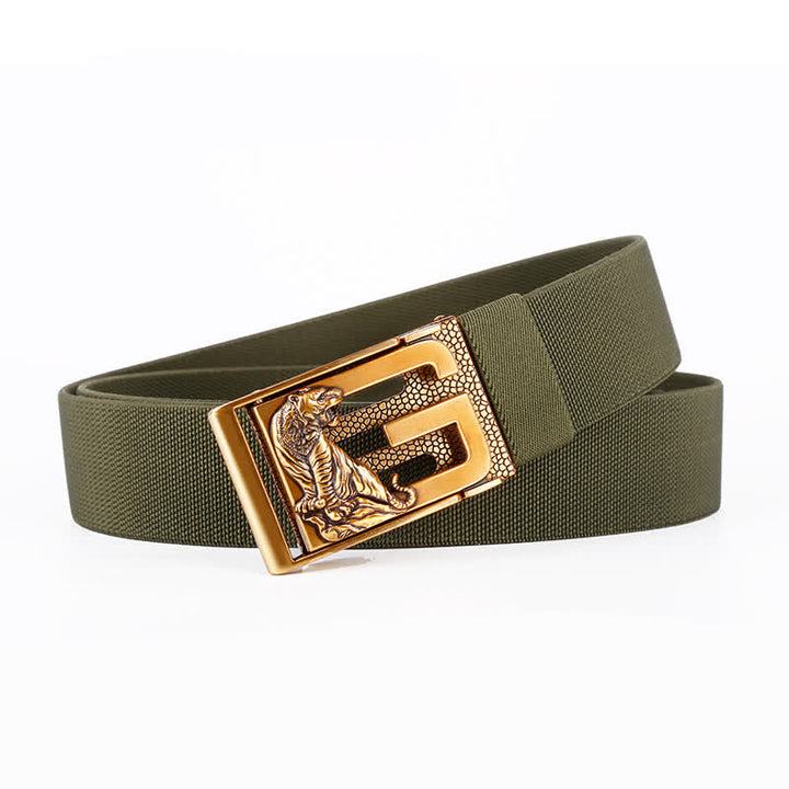 Cintura da uomo in nylon con chiusura automatica "Powerful Tiger" in oro