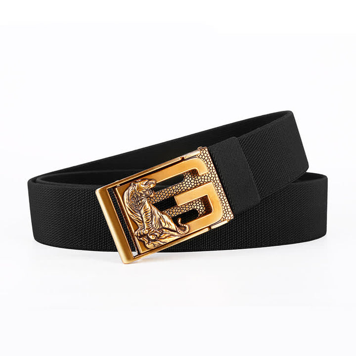 Cintura da uomo in nylon con chiusura automatica "Powerful Tiger" in oro