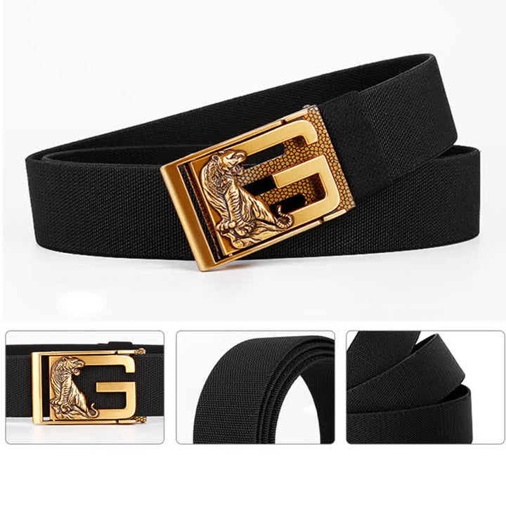 Cintura da uomo in nylon con chiusura automatica "Powerful Tiger" in oro