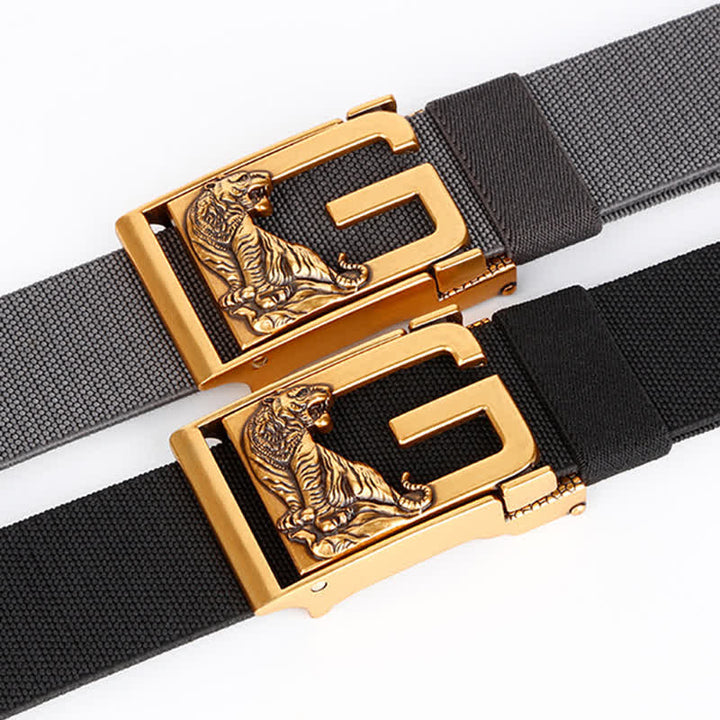 Cintura da uomo in nylon con chiusura automatica "Powerful Tiger" in oro