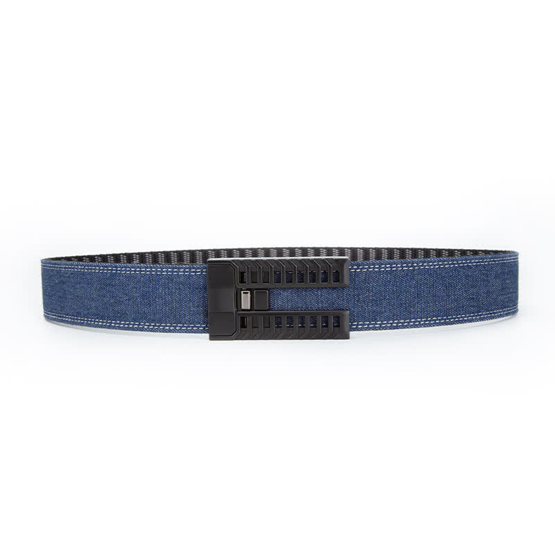 Cintura in tessuto denim con fibbia automatica regolabile da uomo - Blu scuro / Nero - 38 - image 7