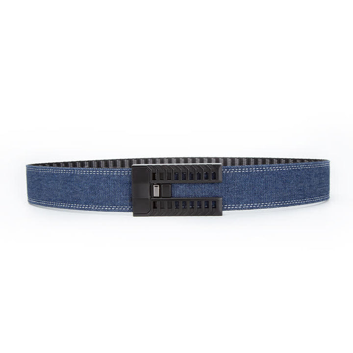 Cintura in tessuto denim con fibbia automatica regolabile da uomo - Blu scuro / Nero - 38 - image 7