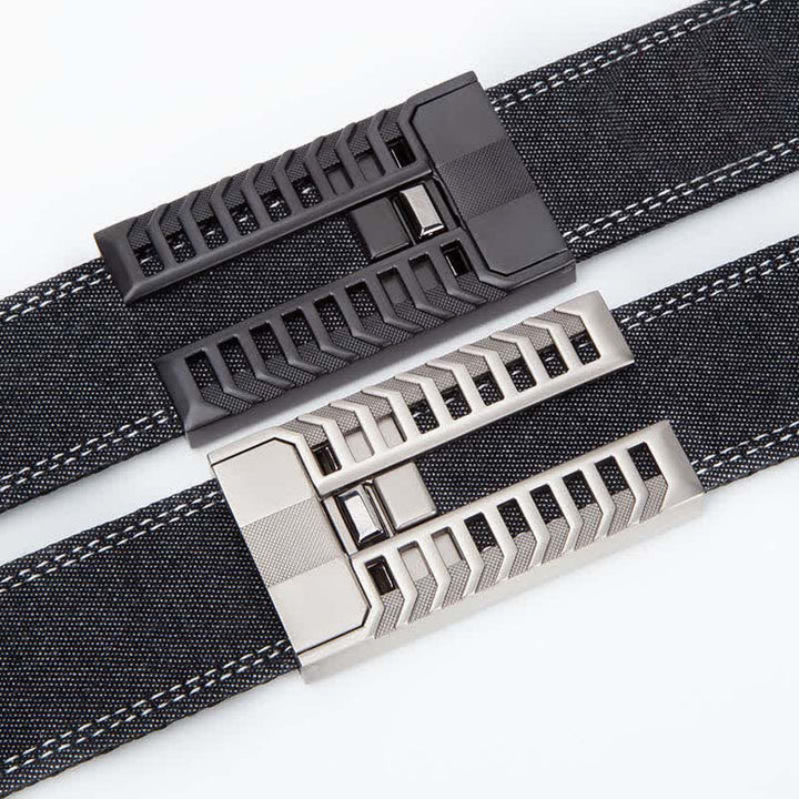 Cintura in tessuto denim con fibbia automatica regolabile da uomo - image 1