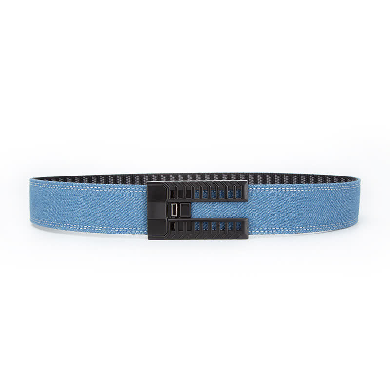 Cintura in tessuto denim con fibbia automatica regolabile da uomo - Azzurro / Nero - 38 - image 9