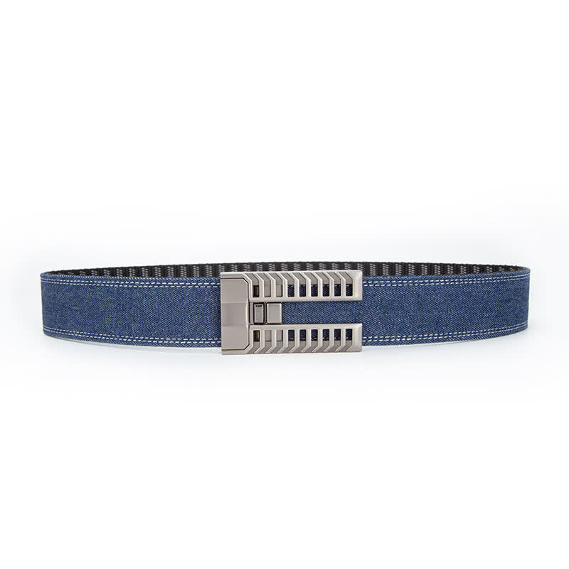 Cintura in tessuto denim con fibbia automatica regolabile da uomo - Blu scuro / Argento - 38 - image 8