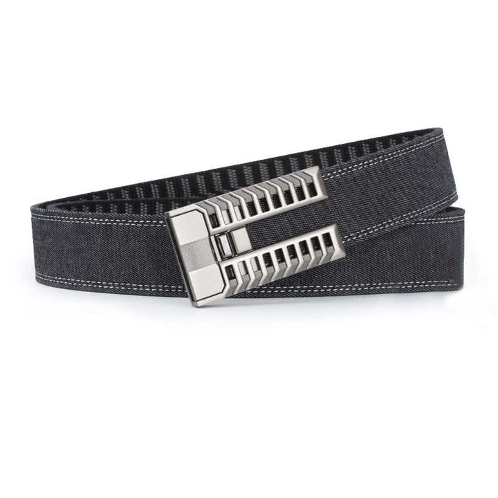 Cintura in tessuto denim con fibbia automatica regolabile da uomo - image 2