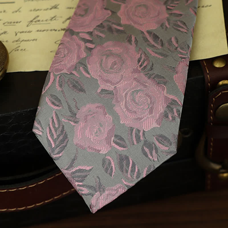 Cravatta a farfalla con motivo floreale a rose rosa e grigio da uomo - image 3