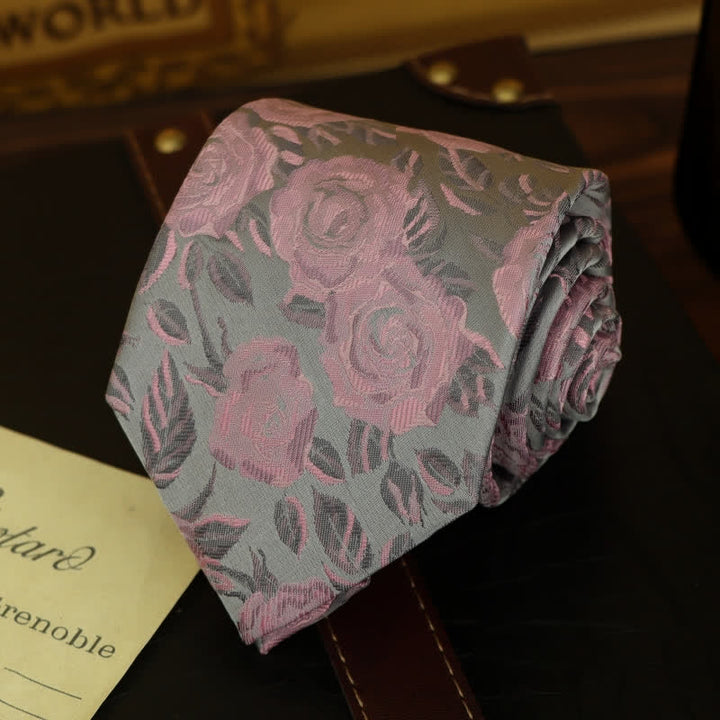 Cravatta a farfalla con motivo floreale a rose rosa e grigio da uomo - image 1