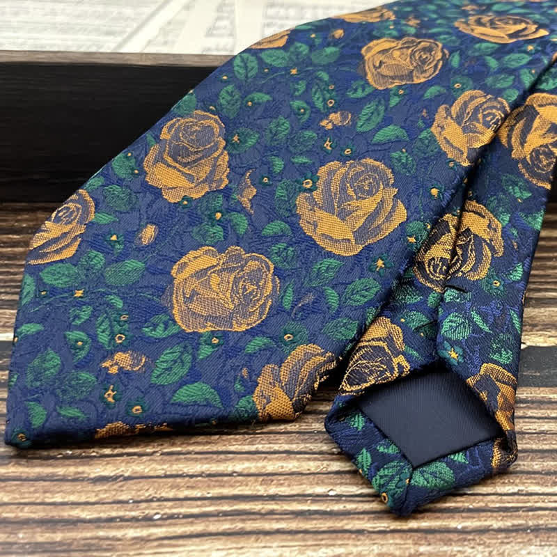 Cravatta da uomo con stampa floreale a forma di farfalla, blu navy e arancione - image 3