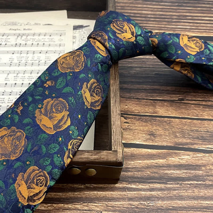 Cravatta da uomo con stampa floreale a forma di farfalla, blu navy e arancione