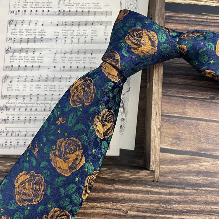 Cravatta da uomo con stampa floreale a forma di farfalla, blu navy e arancione