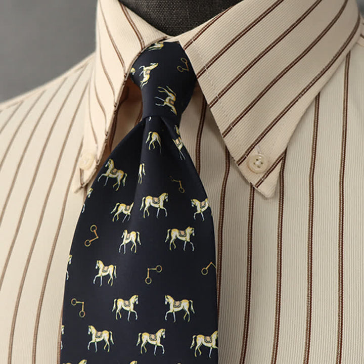 Cravatta da uomo con motivo cavallo sellato blu notte e oro