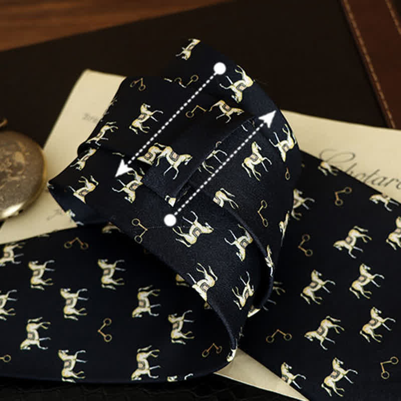 Cravatta da uomo con motivo cavallo sellato blu notte e oro