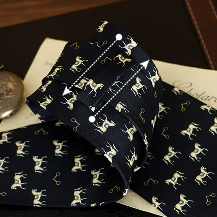 Cravatta da uomo con motivo cavallo sellato blu notte e oro