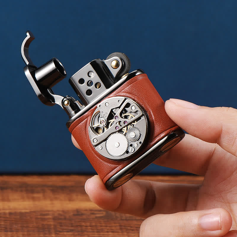 Accendino a cherosene Steampunk Mechanical Antique Leather Flip