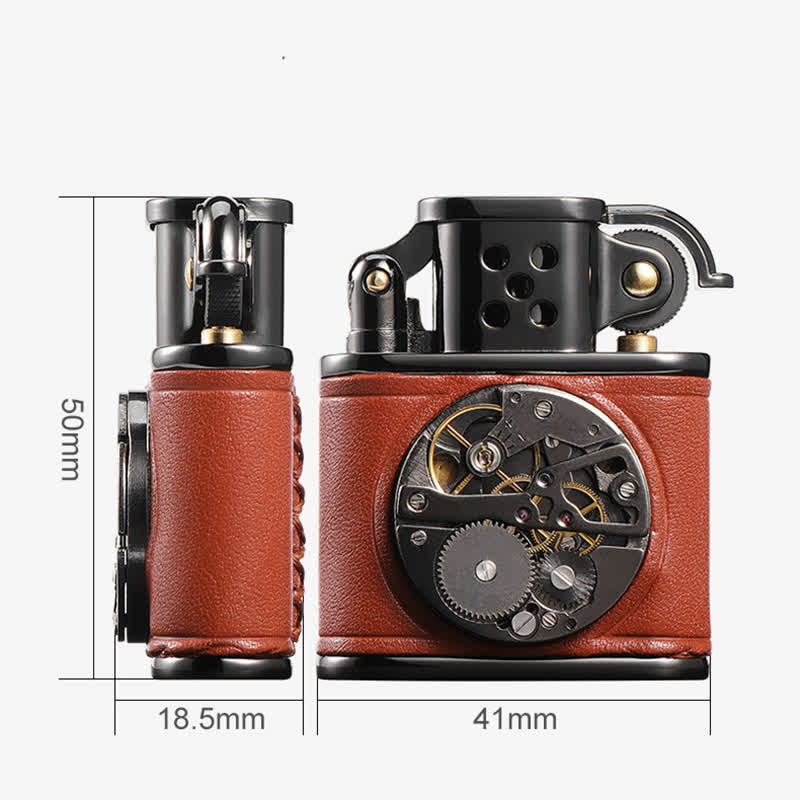 Accendino a cherosene Steampunk Mechanical Antique Leather Flip