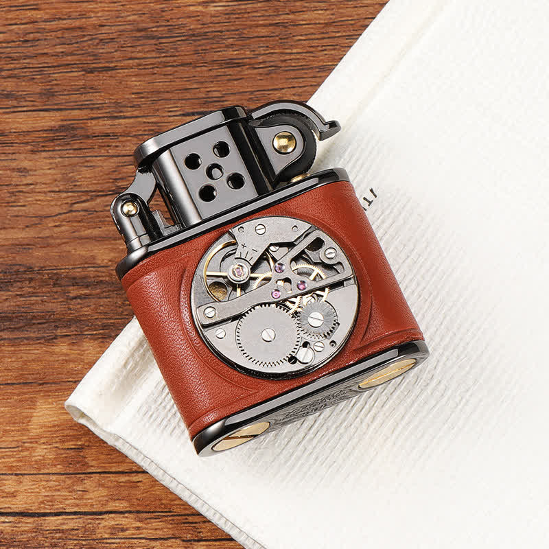 Accendino a cherosene Steampunk Mechanical Antique Leather Flip