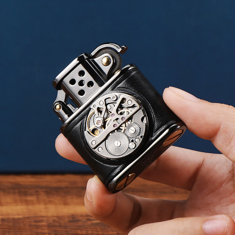 Accendino a cherosene Steampunk Mechanical Antique Leather Flip