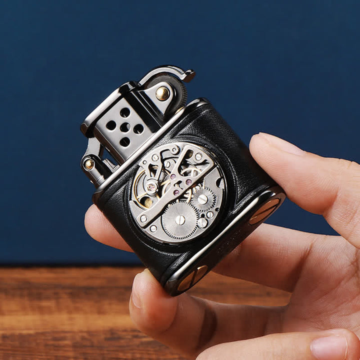 Accendino a cherosene Steampunk Mechanical Antique Leather Flip