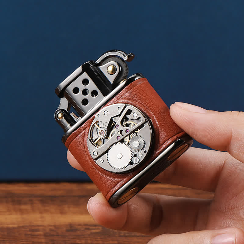Accendino a cherosene Steampunk Mechanical Antique Leather Flip