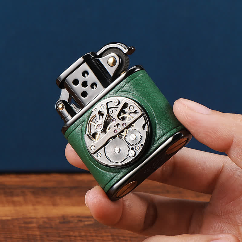 Accendino a cherosene Steampunk Mechanical Antique Leather Flip