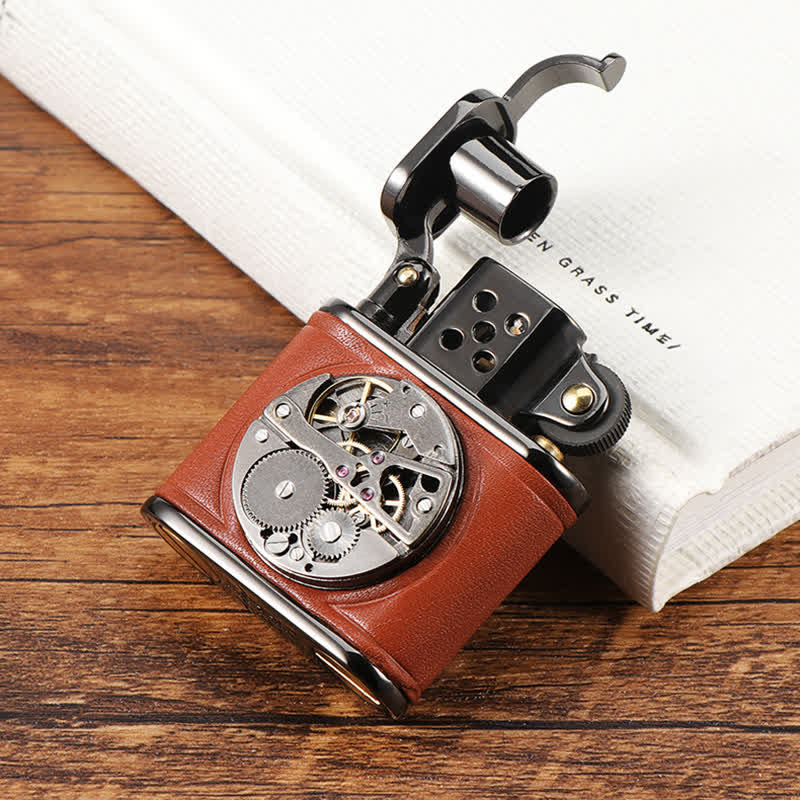 Accendino a cherosene Steampunk Mechanical Antique Leather Flip