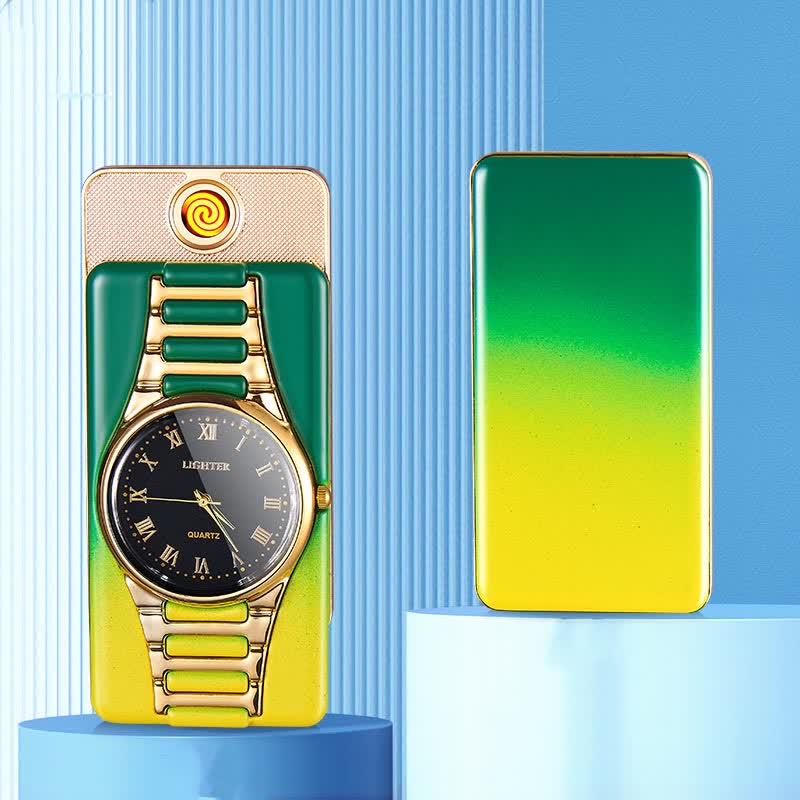 Accendino elettrico ricaricabile con orologio creativo con cavo USB - Verde e giallo - image 12