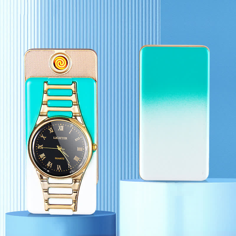 Accendino elettrico ricaricabile con orologio creativo con cavo USB - Blu e bianco - image 13