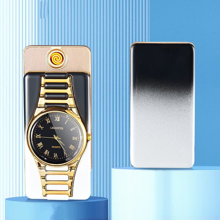 Accendino elettrico ricaricabile con orologio creativo con cavo USB - Bianco e nero - image 10