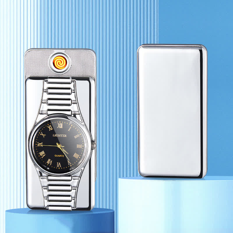 Accendino elettrico ricaricabile con orologio creativo con cavo USB - Argento - image 8