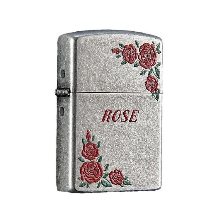 Accendino a cherosene ricaricabile con motivo floreale di rosa rossa