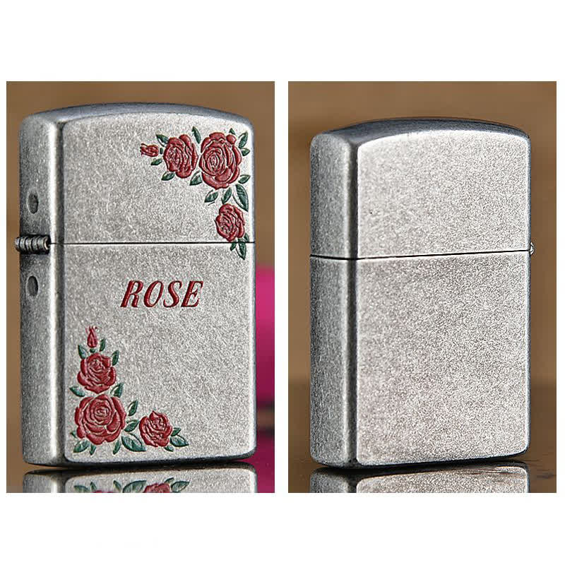 Accendino a cherosene ricaricabile con motivo floreale di rosa rossa