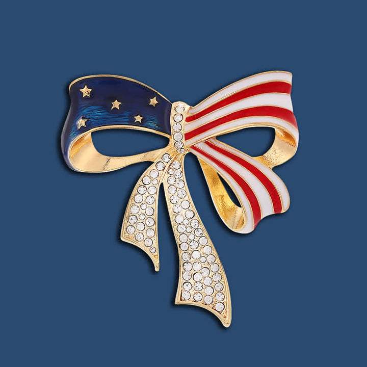 Spilla con fiocco e strass a forma di bandiera americana