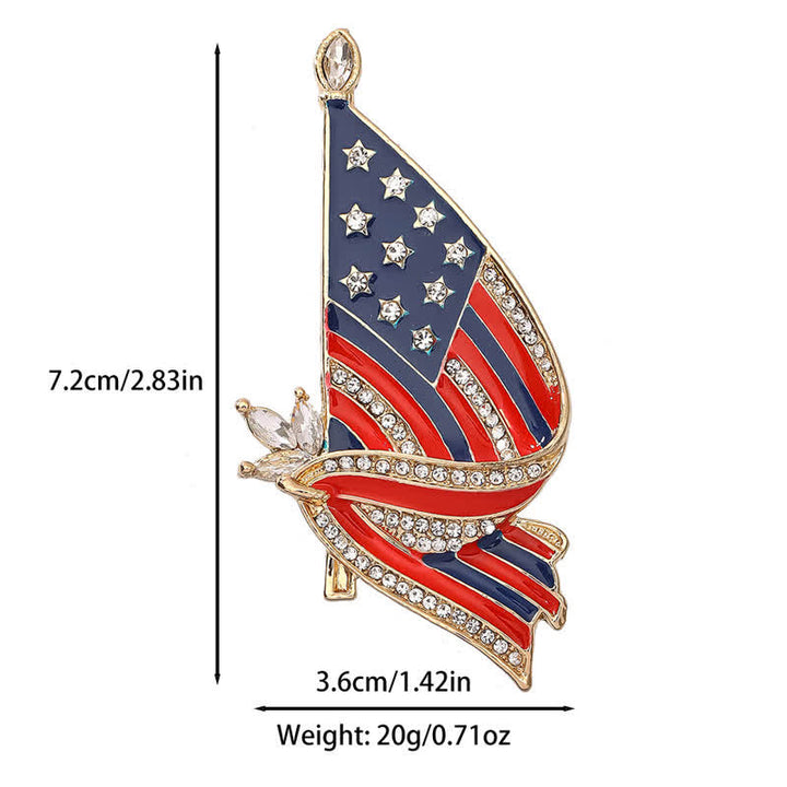 Spilla patriottica con strass e bandiera americana smaltata
