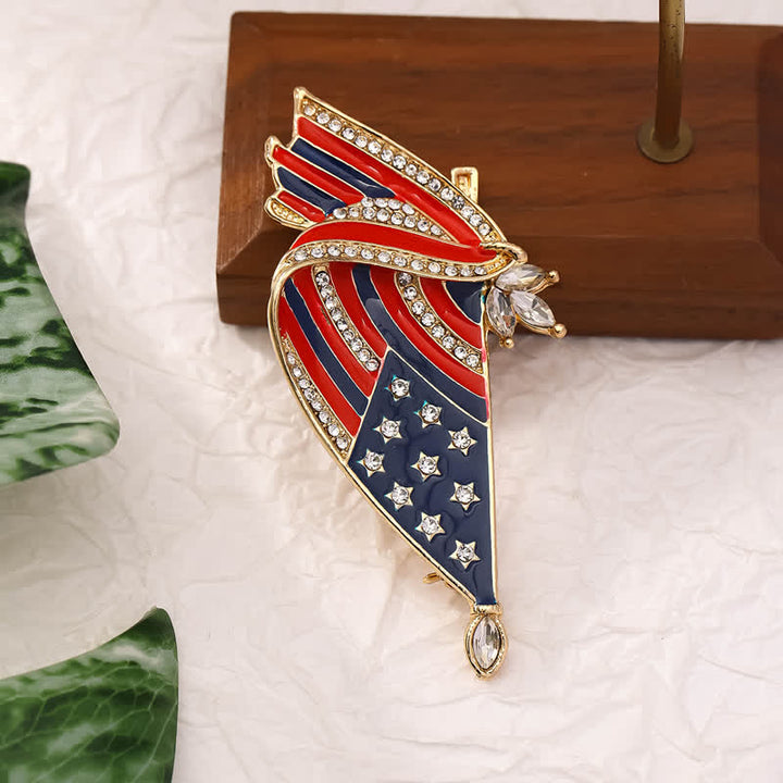Spilla patriottica con strass e bandiera americana smaltata