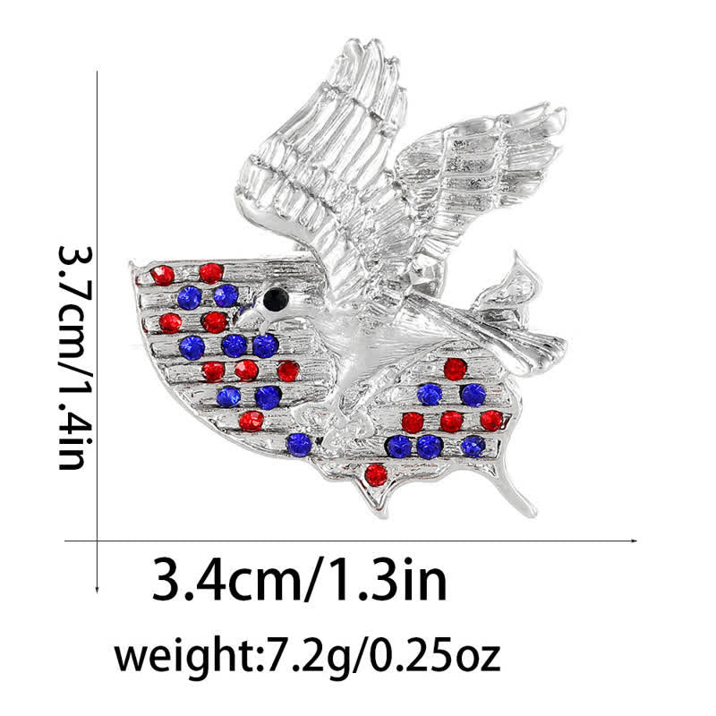 Spilla patriottica con bandiera americana e aquila in strass