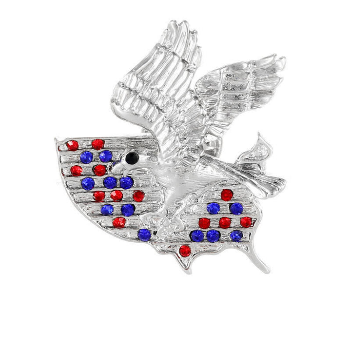 Spilla patriottica con bandiera americana e aquila in strass